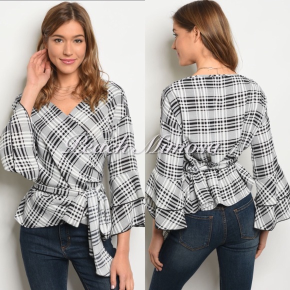 Plaid wrap top - Picture 2 of 3